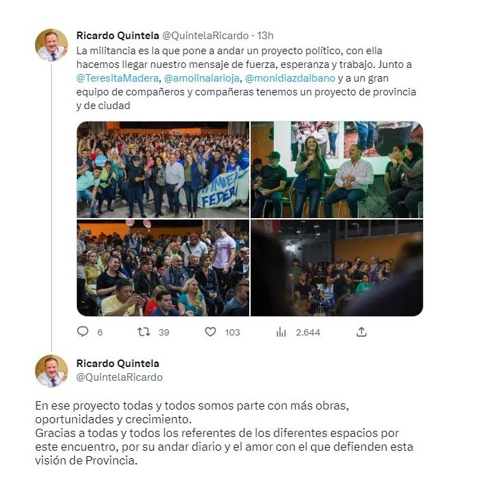 Ricardo Quintela compartió en las redes sociales su participación en el acto de la UOCRA de este sábado