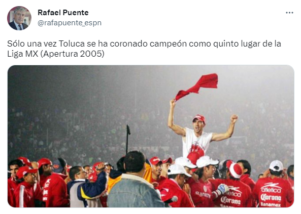 Los Diablos Rojos se impusieron al Monterrey en la final del Apertura 2005 Foto: Captura de pantalla Twitter rafapuente_espn